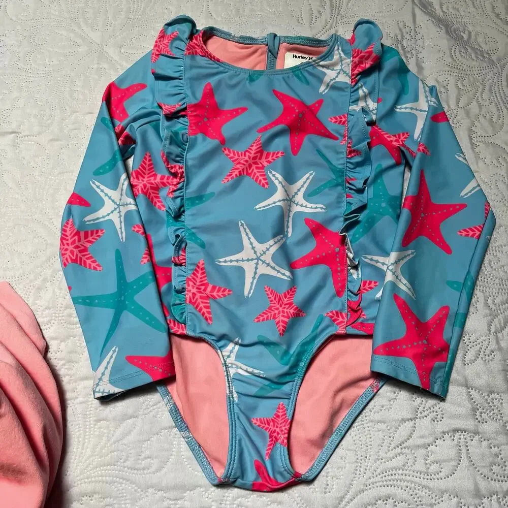Hurley Rash Guard Swim Suit and Terry Coverup Dress Size 8